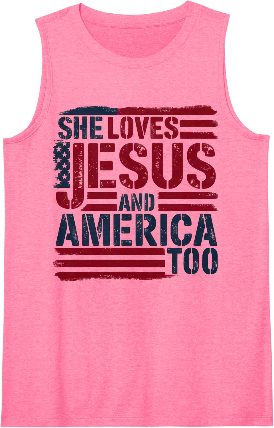 She Loves Jesus and America Too Christian Retro 4th of July Sleeveless Tank Top - Pink