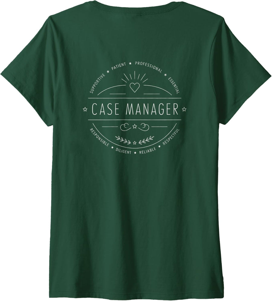 Women's Appreciation for Social Worker Month Case Manager V-Neck T-Shirt - Dark Green