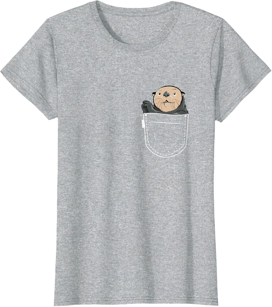 Sea Otter Funny Pocket Animal Otter Lover Birthday Gift T-Shirt - Heather Grey