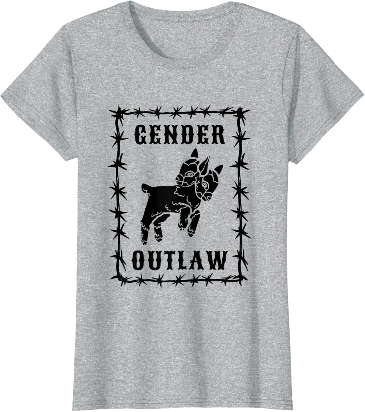 Gender Outlaw Funny Nonbinary Pride Queer Western LGBTQ T-Shirt - Heather Grey