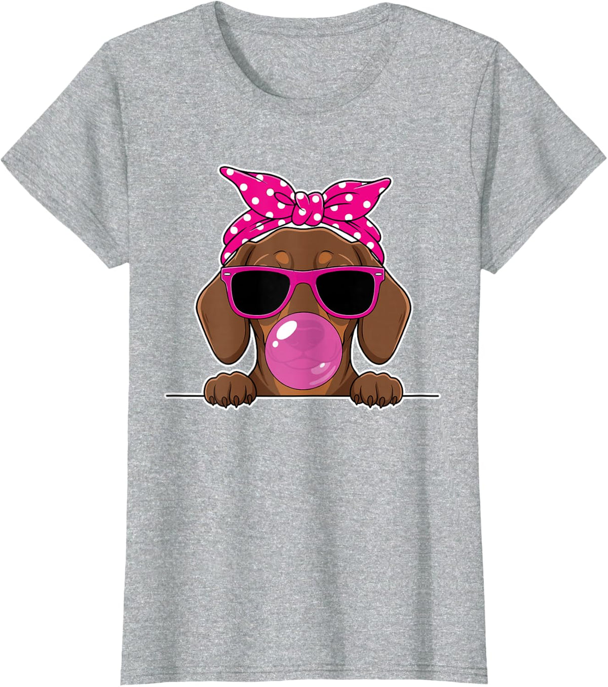 Dachshund Dog Kawaii Girl Pink Bandana Funny Dachshund Gum T-Shirt - Heather Grey