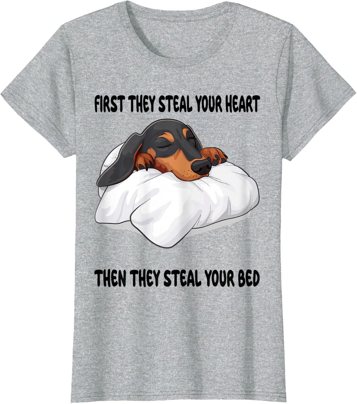 Dachshund Wiener Doxie Sleeping Pajamas Nightgown T-Shirt - Heather Grey