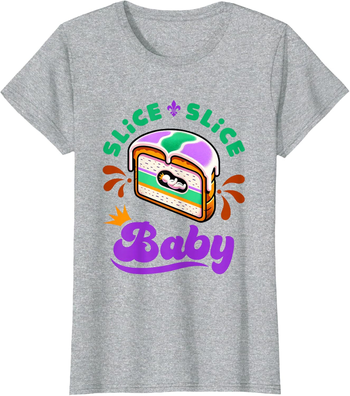Mardi Gras King Cake Slice Slice Baby T-Shirt - Heather Grey