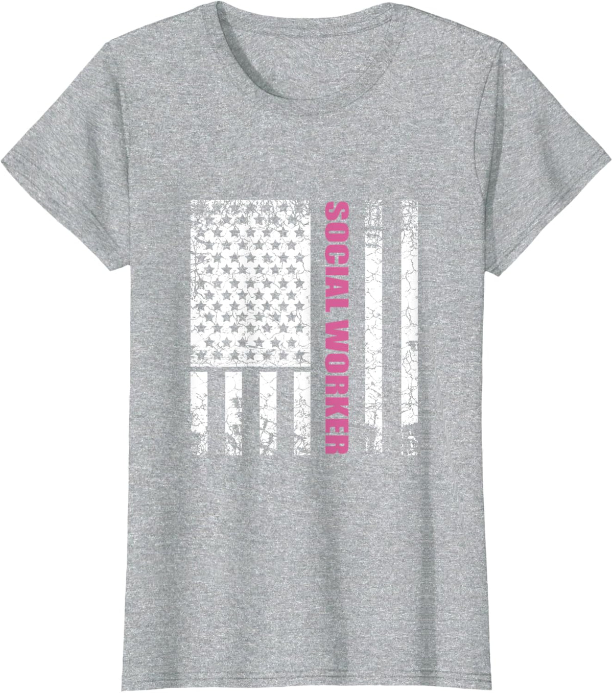 Social Worker T-Shirt US Flag USA Stars and Stripes T-Shirt - Heather Grey