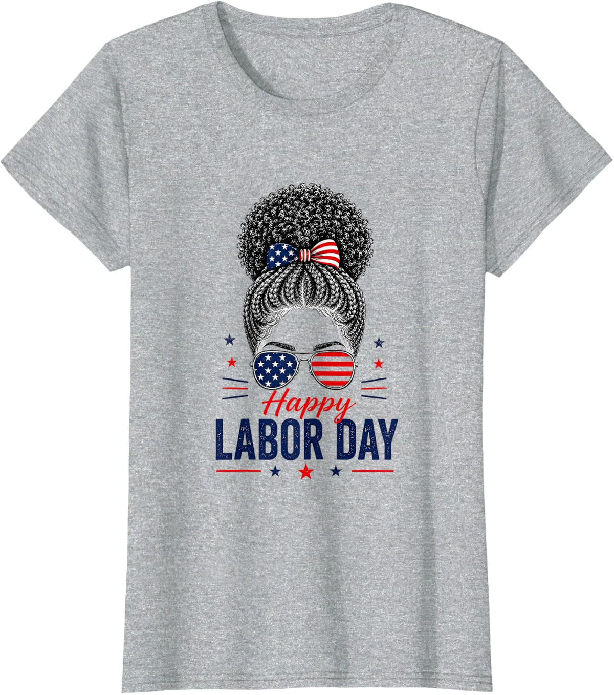 Happy Labor Day | Black Woman Curly Messy Bun T-Shirt - Heather Grey