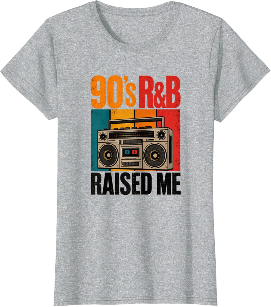 90's R&B Raised Me Music for Men Women Girl RNB Lover T-Shirt - Heather Grey
