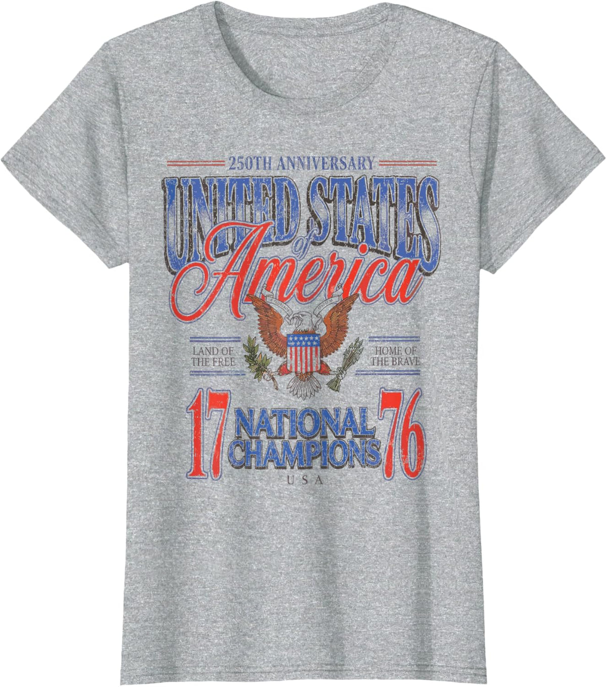 July 4th 1776 National Champions America 250th Anniversary T-Shirt - Heather Grey