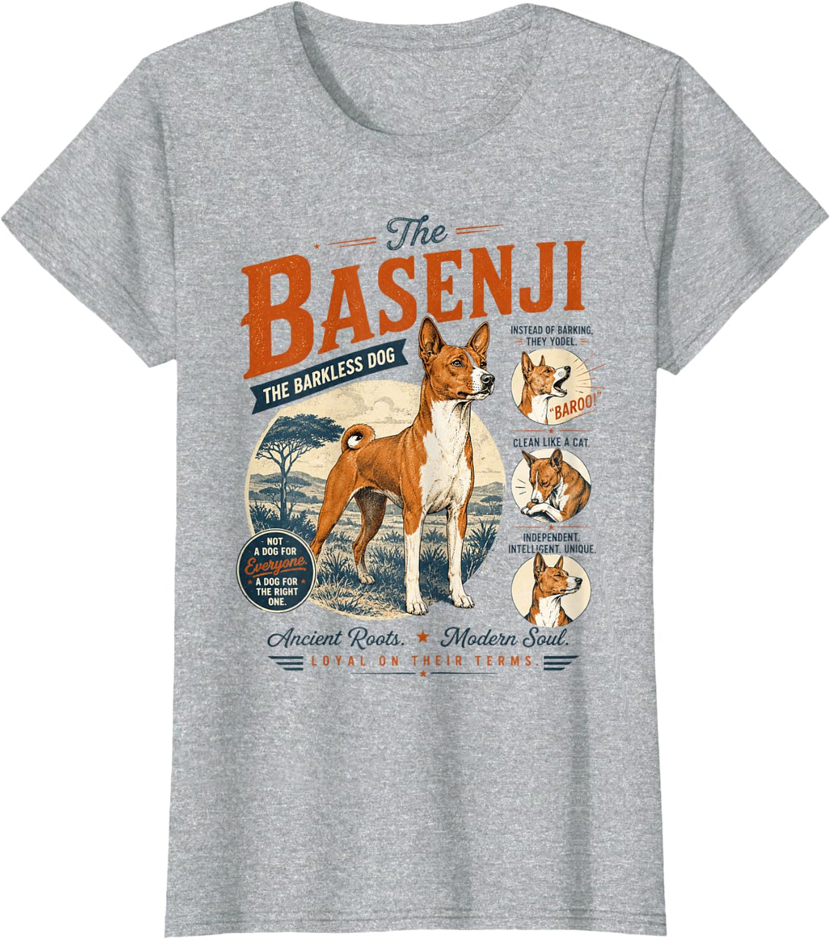 Vintage Basenji The Barkless Dog Retro Yodel Pet Lover T-Shirt - Heather Grey