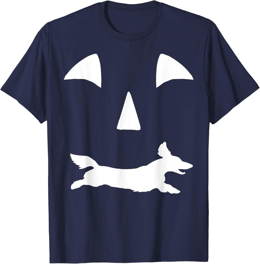 funny Long haired Dachshund pumpkin halloween T-Shirt - Navy Blue