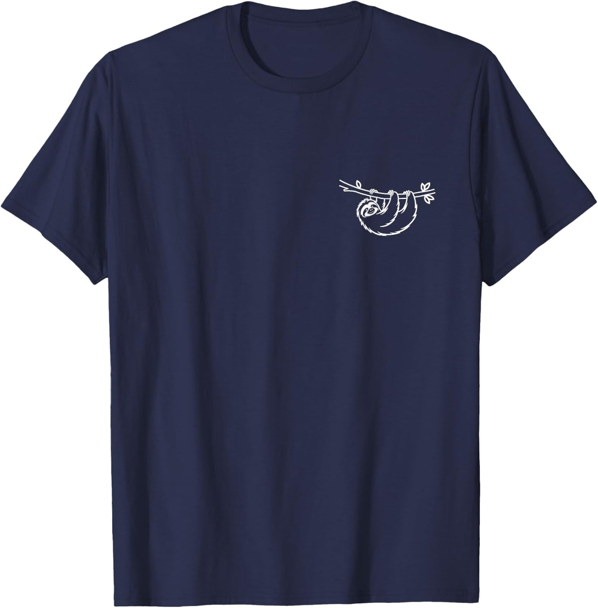 Minimalist Sloth Hanging From Branch Pocket Badge Icon T-Shirt - Navy Blue