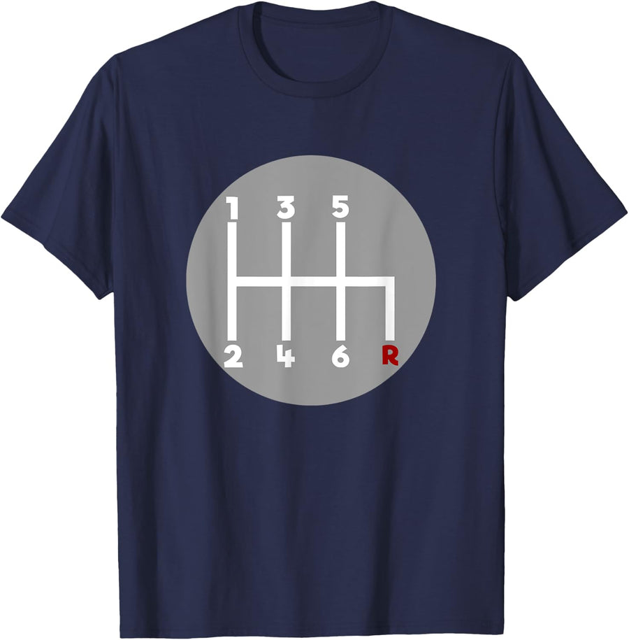 6 Speed Manual Transmission Shift Pattern Car T-Shirt - Navy Blue