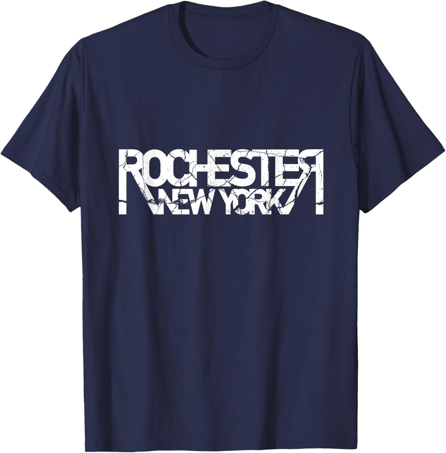 Rochester New York Vintage Grunge Style Typography USA City T-Shirt - Navy Blue