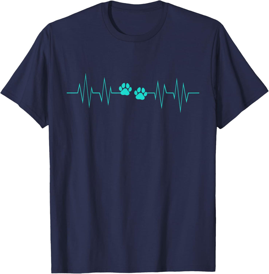 Paw Print Heartbeat Funny EKG Veterinary Veterinarian Gift T-Shirt Tee for Men Women - Navy Blue