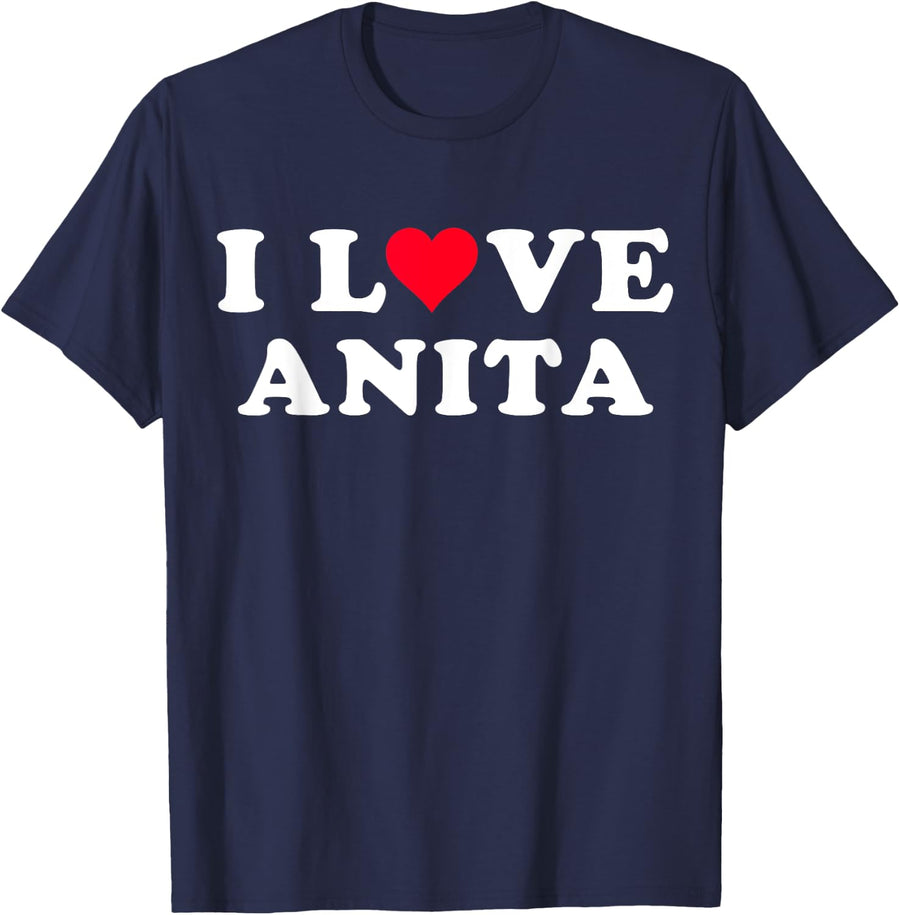 I Love Anita Matching Girlfriend & Boyfriend Anita Name T-Shirt - Navy Blue