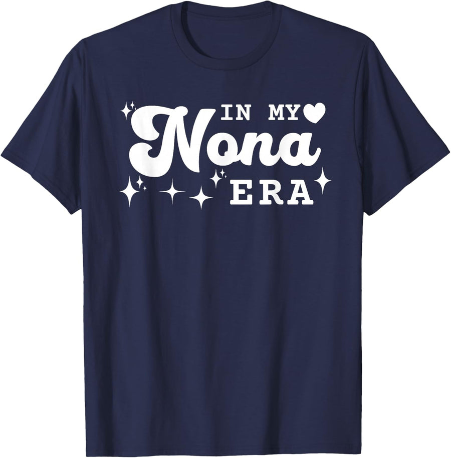 Funny In My Nona Era Lover Groovy Retro Mother's Day T-Shirt - Navy Blue
