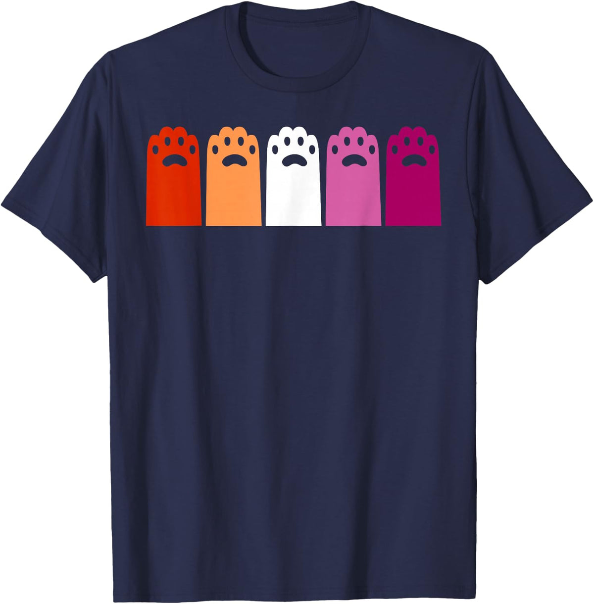 Lesbian Pride Cat Paw Prints Cute LGBTQ Animal Lover T-Shirt - Navy Blue