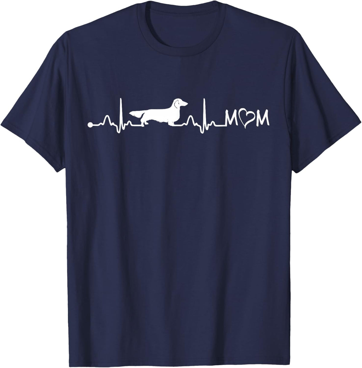 Long-haired Dachshund Heartbeat Dog Mum Gift T-Shirt - Navy Blue