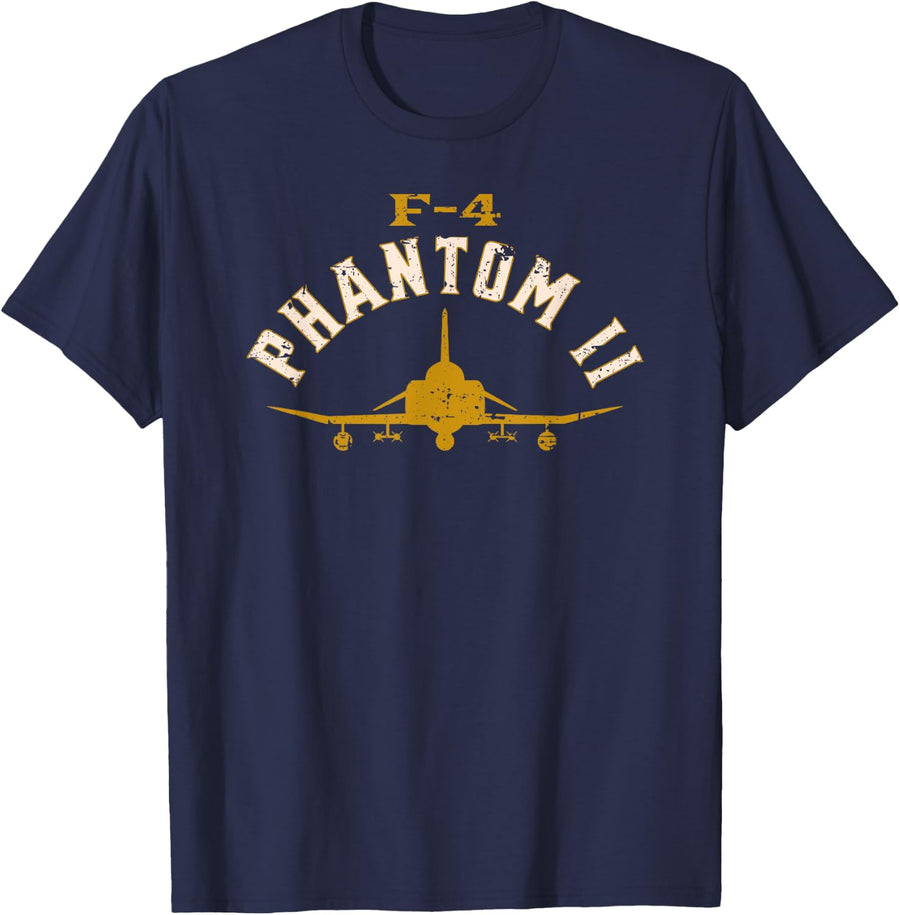 F-4 Phantom II Naval Fighter Jet Aircraft Distressed Design T-Shirt - Navy Blue
