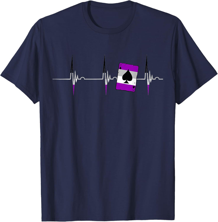 Ace Asexual Card Heartbeat EKG Pulse Asexuality Flag T-Shirt - Navy Blue