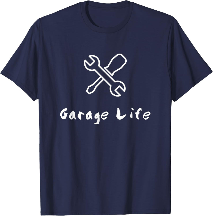 Garage Life | Auto Mechanic T-Shirt | Gears and Wrench T-Shirt - Navy Blue