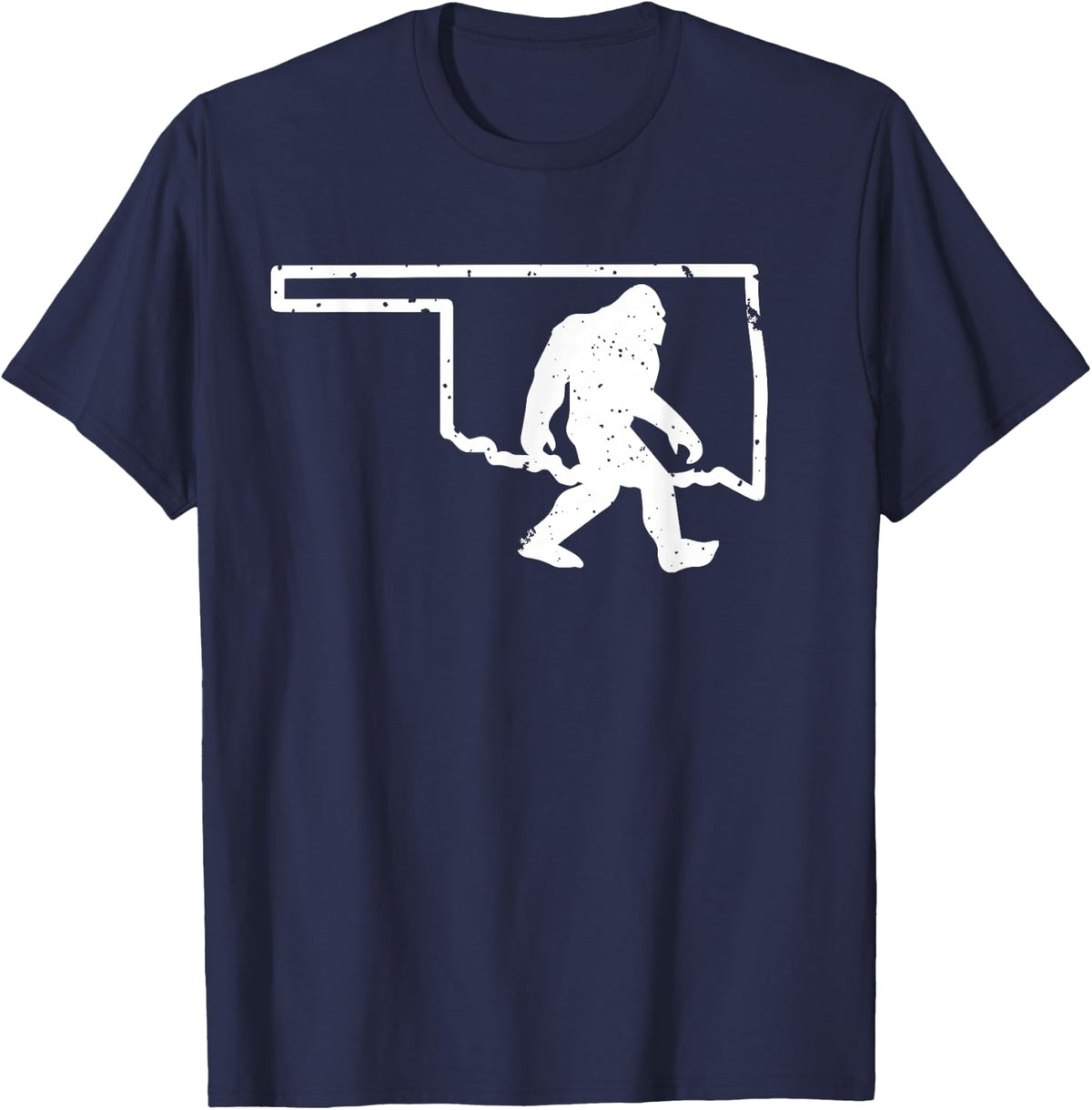 Oklahoma Bigfoot Hunter Sasquatch Yeti State Pride Funny Tee T-Shirt For Men Women - Navy Blue