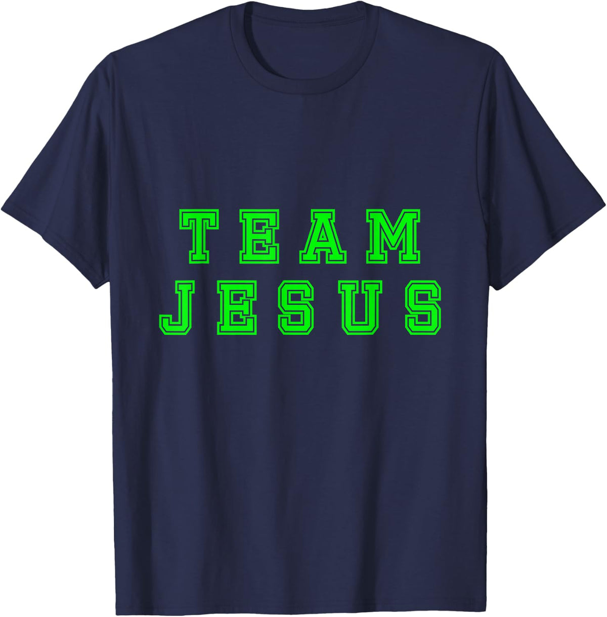 Lime Green Text Team Jesus Christian Athletic Sports Faith T-Shirt - Navy Blue