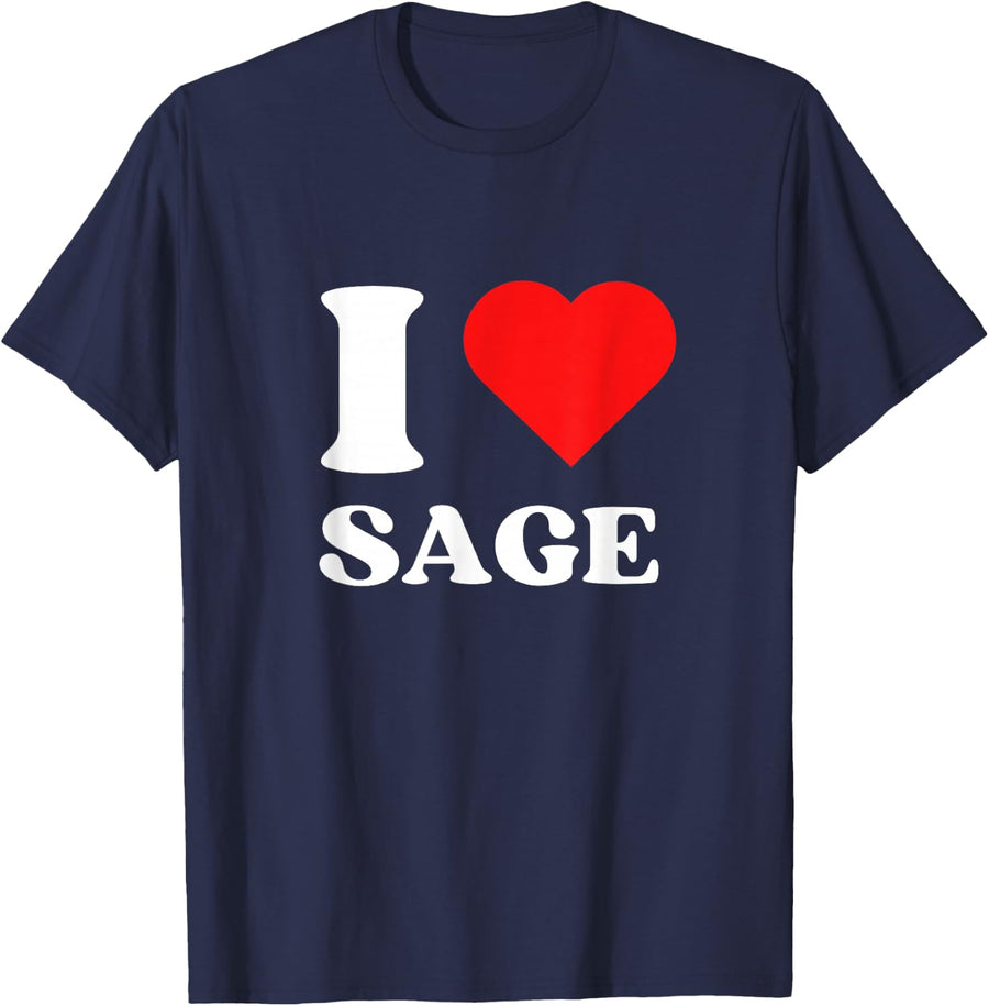 I Love Sage I Heart Sage Name Y2k Valentines Day T-Shirt - Navy Blue