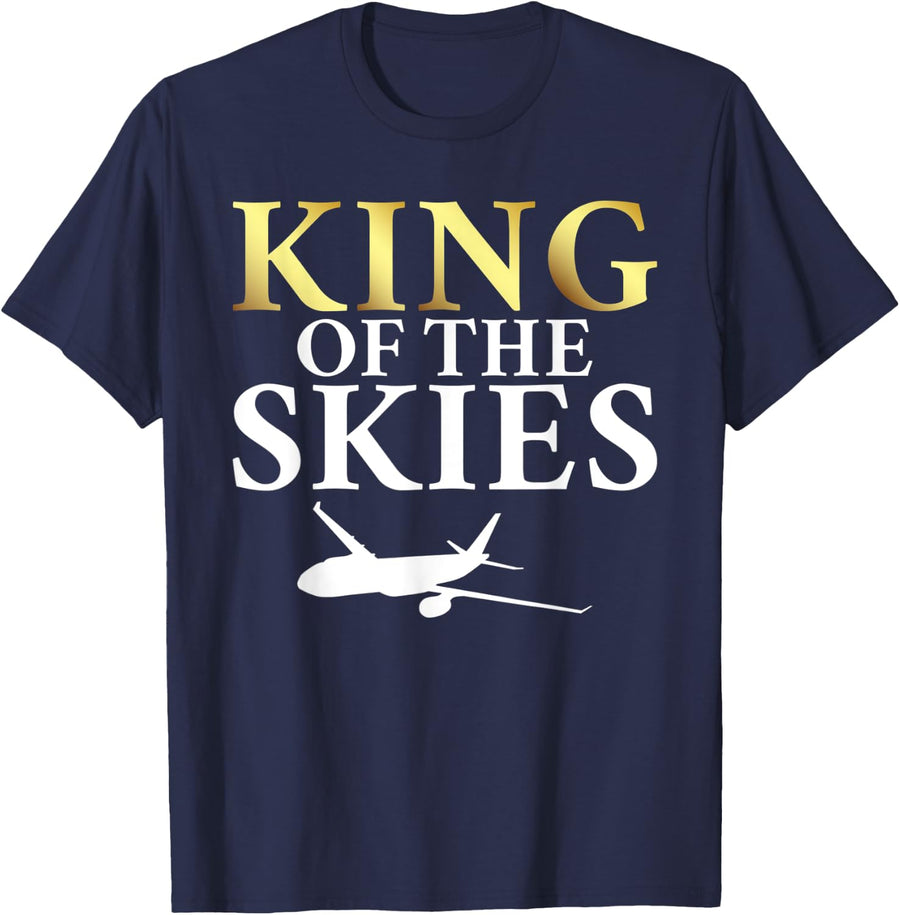 Airplane Flying Aircraft King of the Skies Pilot T-Shirt - Navy Blue