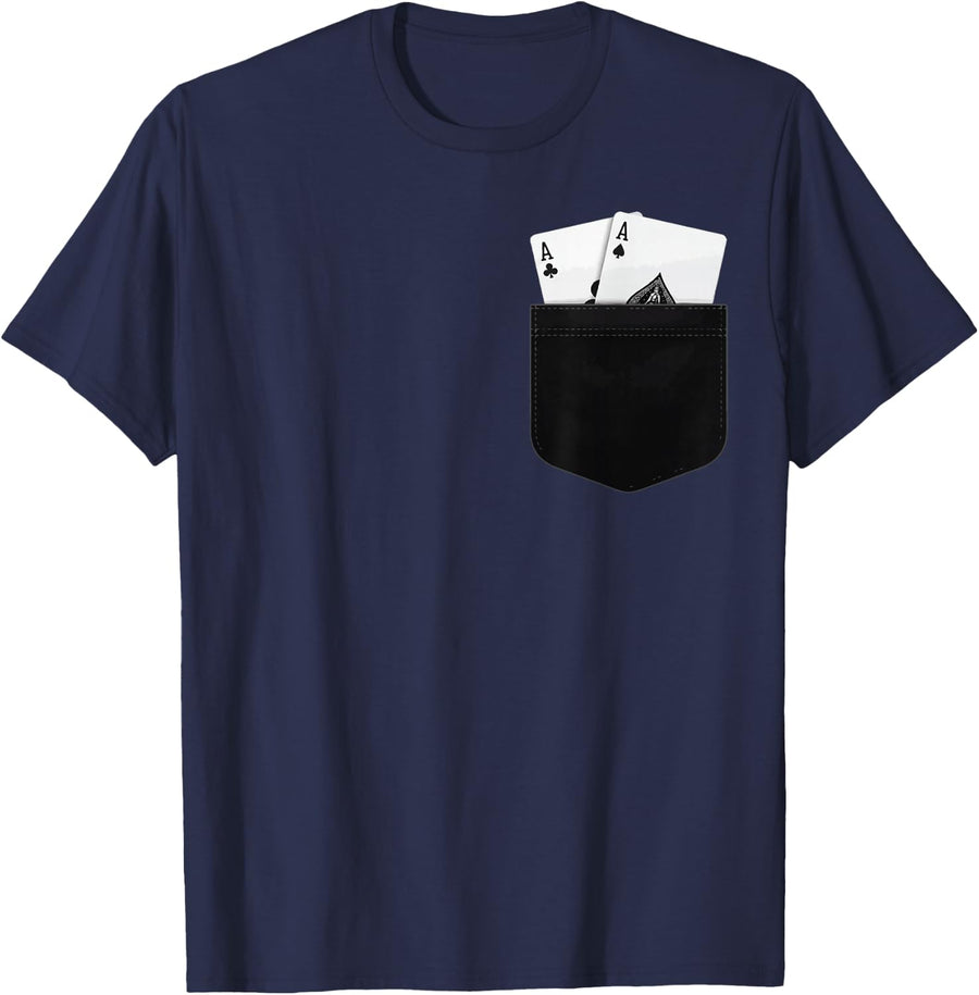 Pocket Aces Poker Cards Texas Holdem Player Design T-Shirt - Navy Blue
