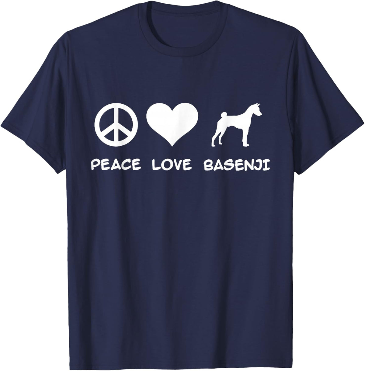 Peace, Love, Basenji T-Shirt - Navy Blue