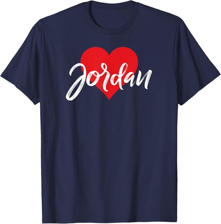 I Love Jordan First Name Tshirt I Heart Named T-Shirt - Navy Blue