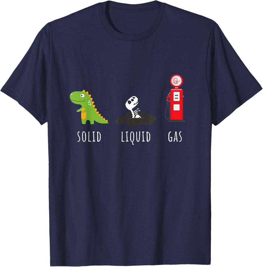 Chemistry Fossil Fuels T-rex Solid LPG Dinosaur T-Shirt - Navy Blue