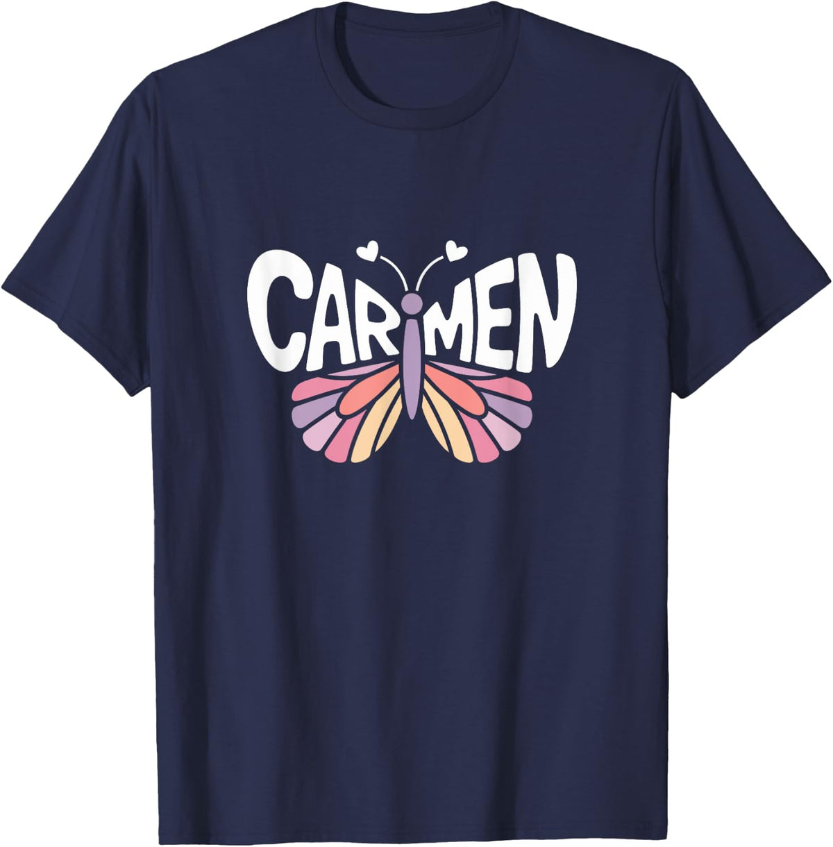 Carmen Butterfly - Personalized Cute Name Word Art T-Shirt - Navy Blue