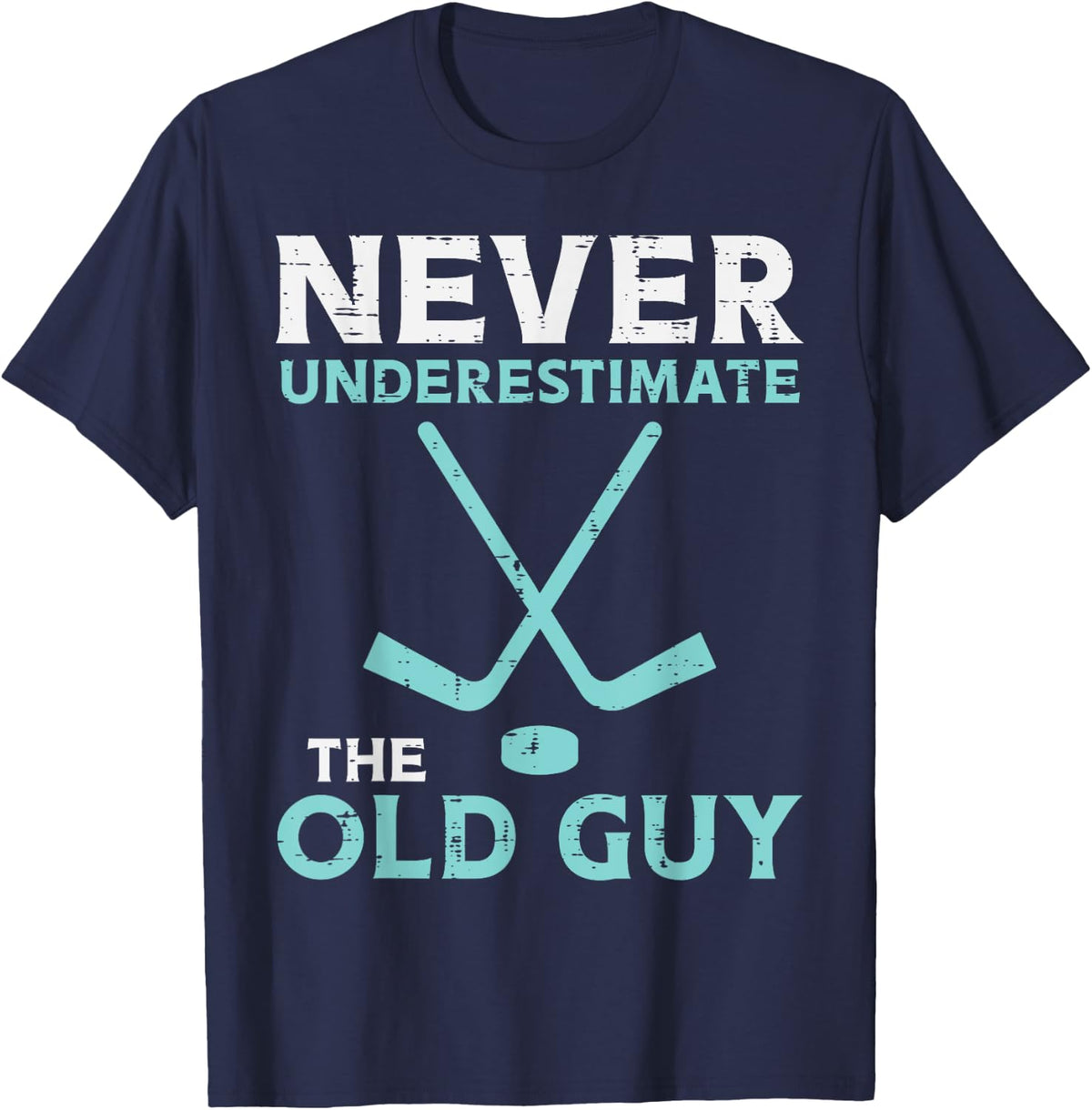 Never Underestimate The Old Guy Ice Hockey Funny Fathers Day T-Shirt - Navy Blue