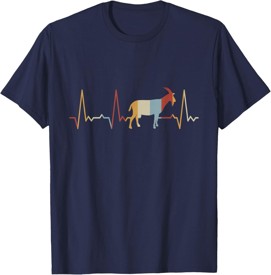 Goat Heartbeat Goat Lover Farm Animal Graphic Men Women T-Shirt - Navy Blue