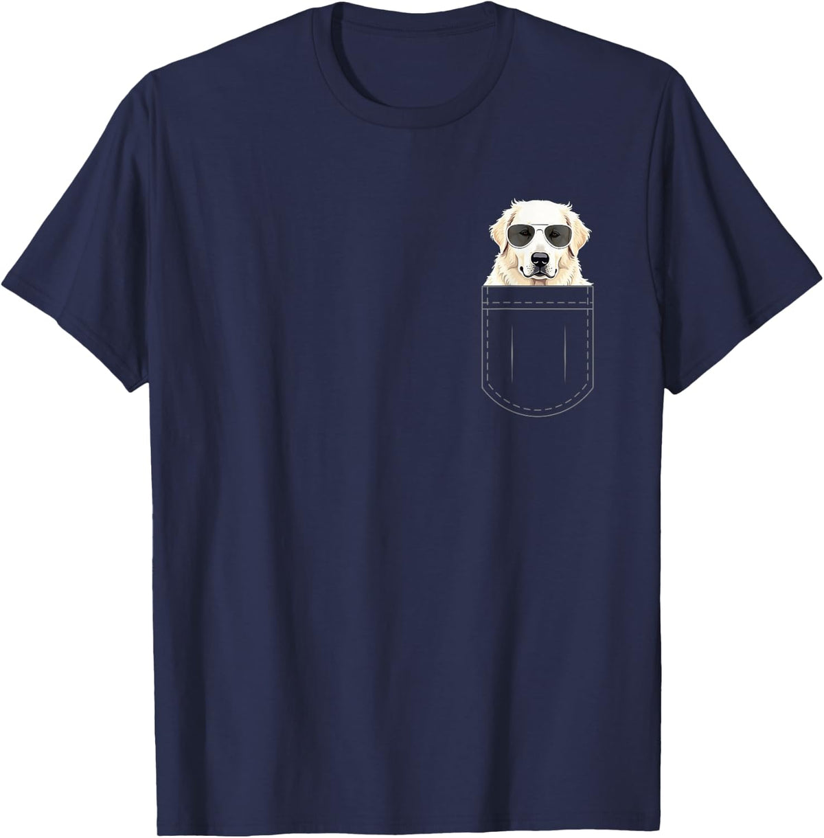 Great Pyrenees Dog In The Pocket T-Shirt - Navy Blue