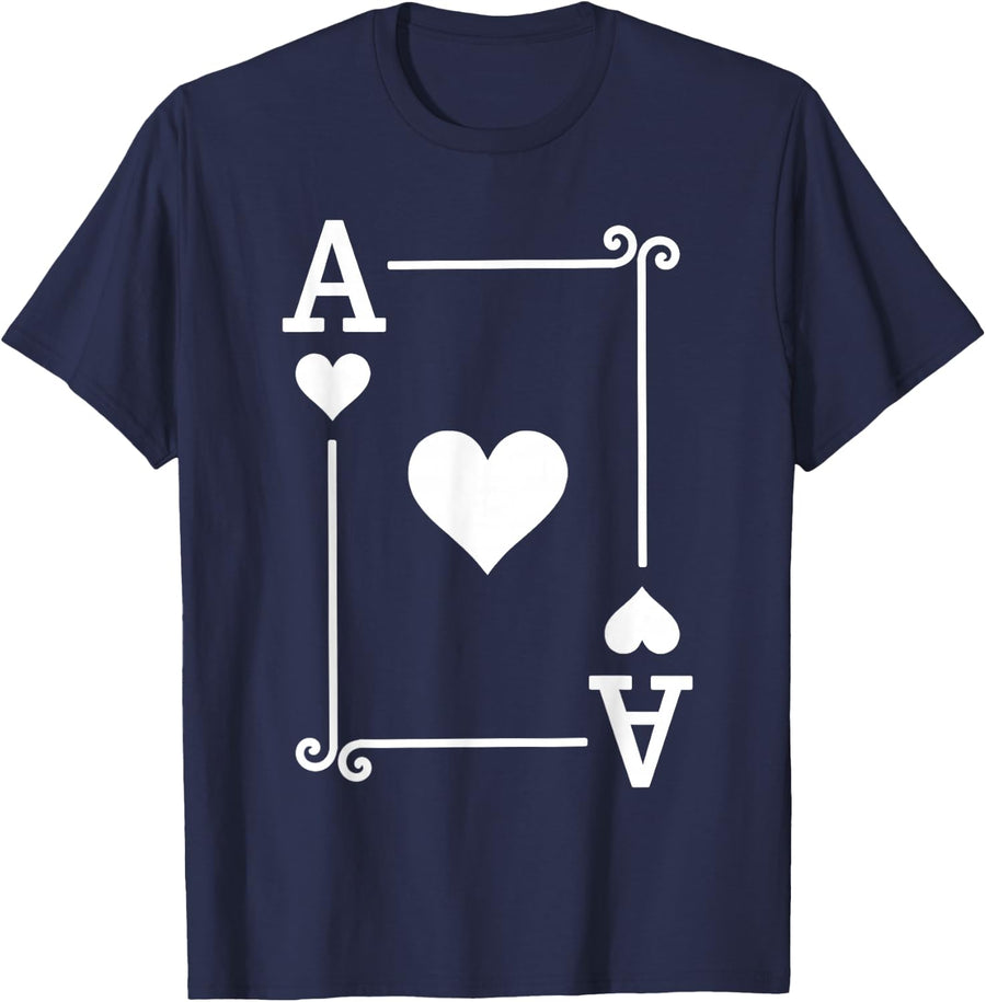 Playing Cards Costume - Ace Hearts Card - Ace Card T-Shirt - Navy Blue