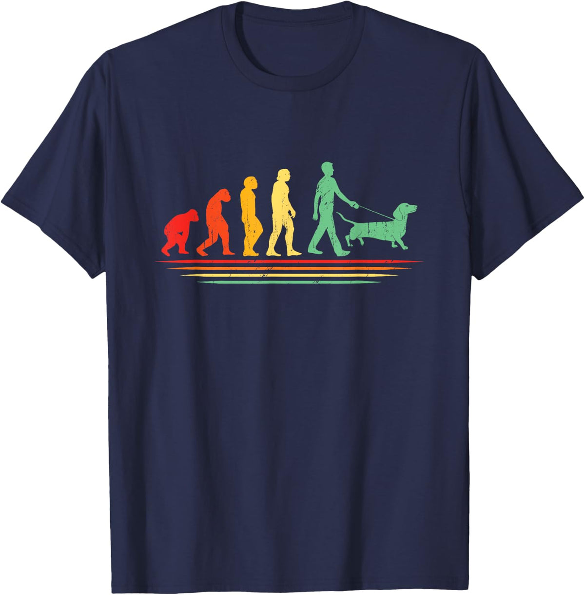 Evolution Graphic Dachshund Dog Owner Dog Lover Wiener Dog T-Shirt - Navy Blue