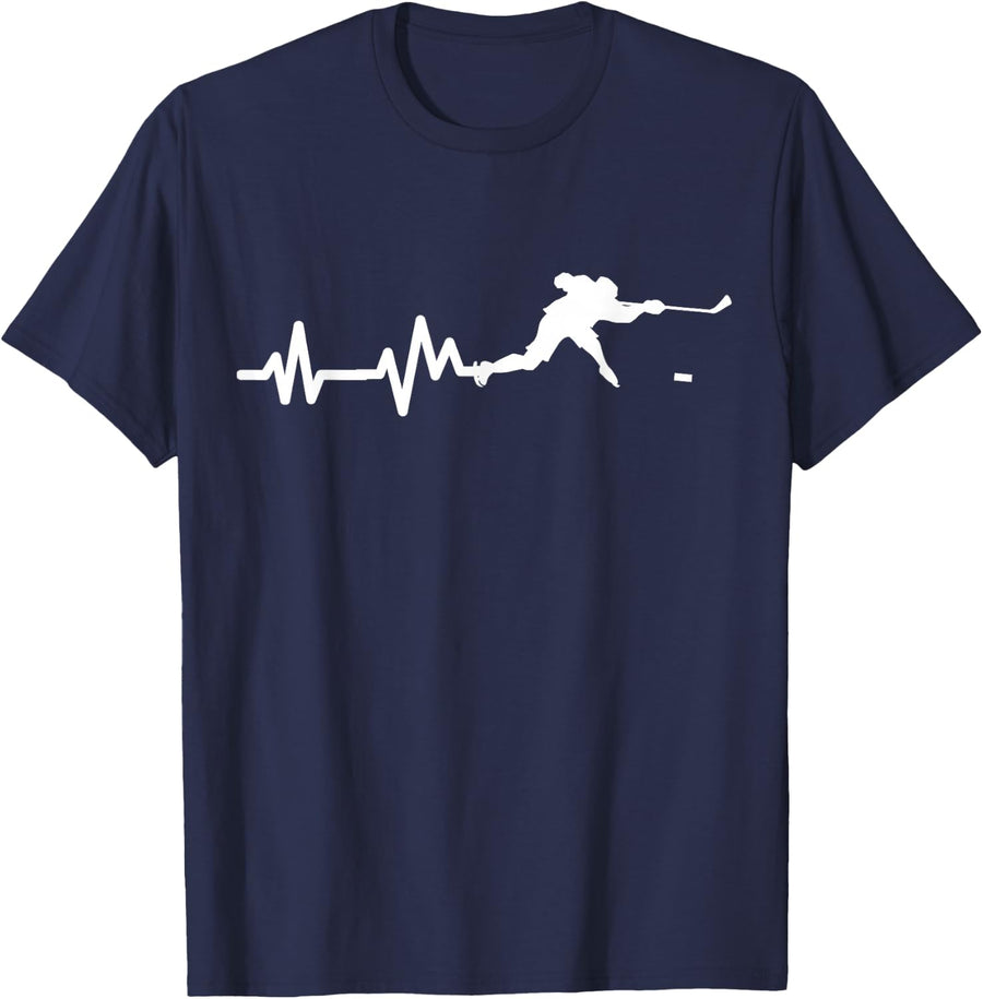Hockey Player Heartbeat Ice Hockey Gift T-Shirt - Navy Blue