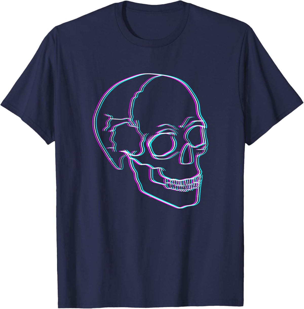 Skull Glitch Art Aesthetic Vaporwave Glitchy Artsy Skulls T-Shirt - Navy Blue