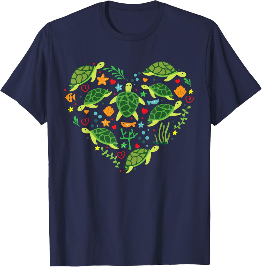 Sea Turtle Heart Valentines Day Lover Shirt Save Gift Tee T-Shirt - Navy Blue