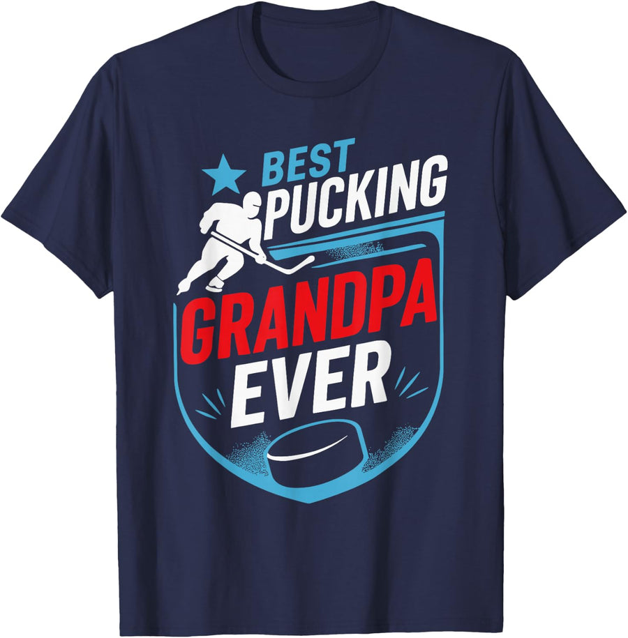 Best Pucking Grandpa Ever Shirt Hockey Lover T-Shirt - Navy Blue