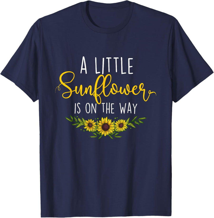 A Little Sunflower Is On The Way - Gender Reveal Baby Shower T-Shirt - Navy Blue