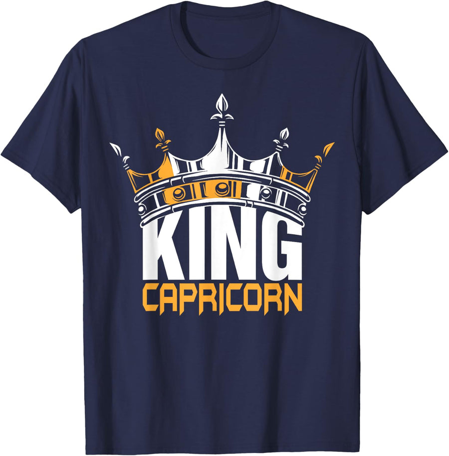 Th King Capricorn Birthday Zodiac Costume Funny Bday Gift T-Shirt - Navy Blue
