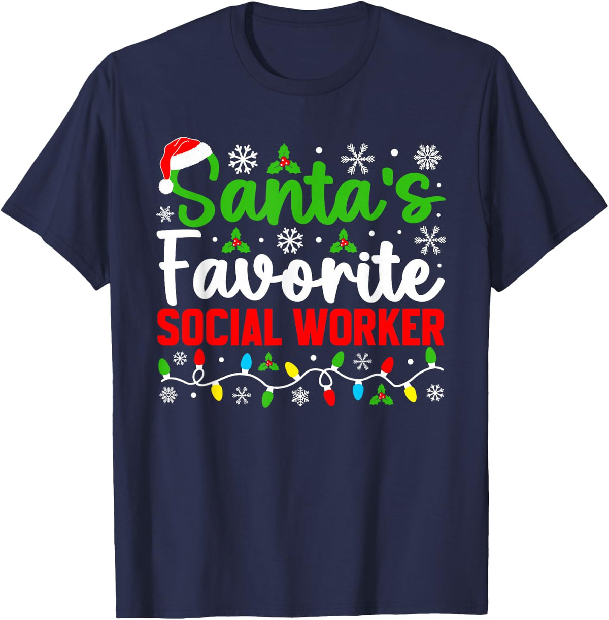 Santa's Favorite Social Worker Funny Christmas T-Shirt - Navy Blue