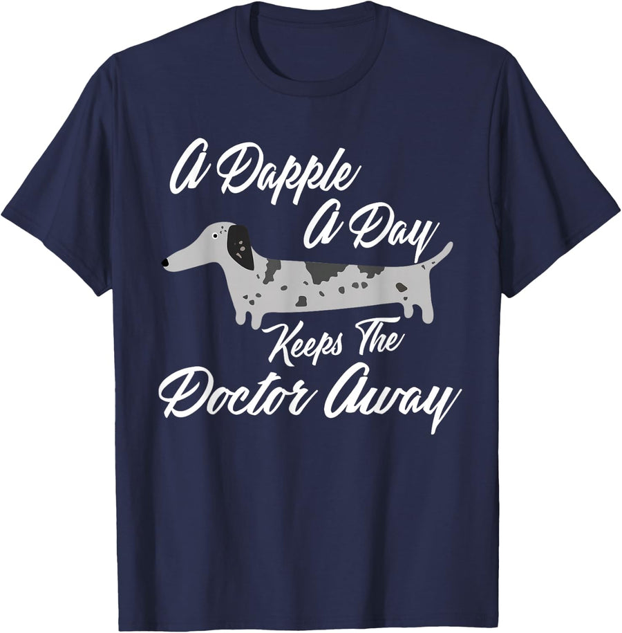DAPPLE DACHSHUND T-SHIRT GIFT, Funny Weiner Dog Shirt Dapple T-Shirt - Navy Blue