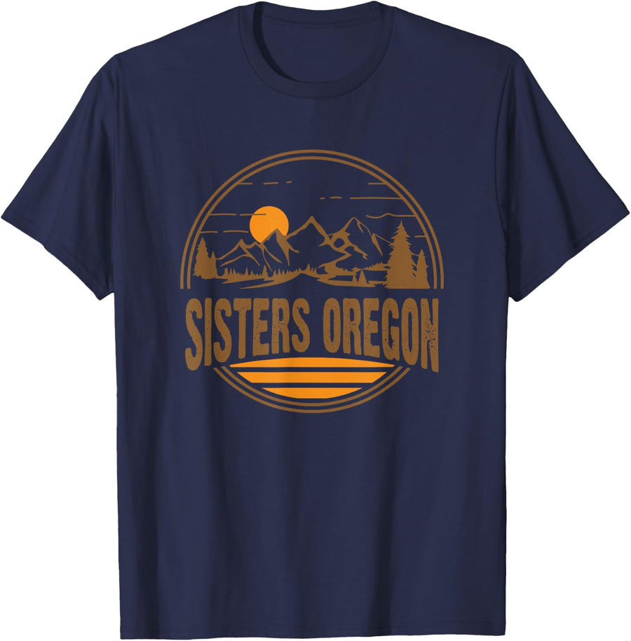 Vintage Sisters, Oregon Mountain Hiking Souvenir Print T-Shirt - Navy Blue