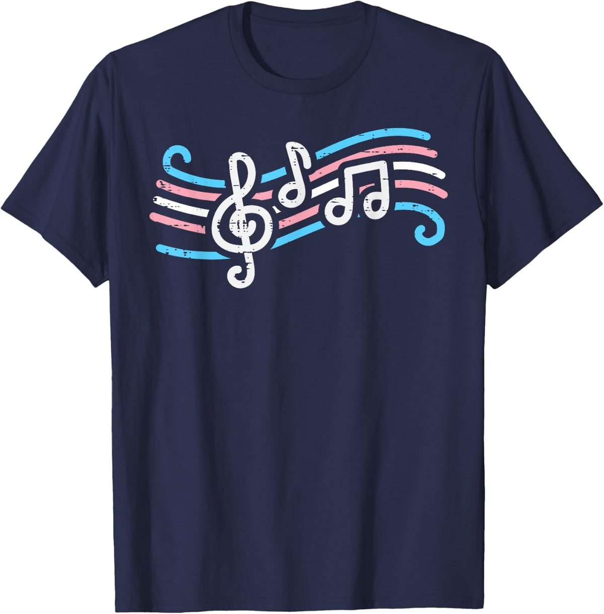Transgender Musical Notes Trans Pride Flag T-Shirt Tee for Men Women LGBTQ - Navy Blue