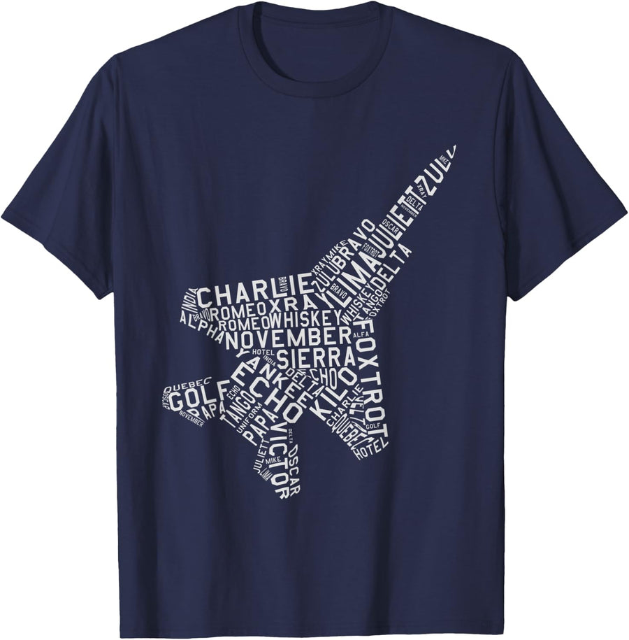 Jet Fighter Airplane Phonetic Alphabet Avgeek Pilot T-shirt - Navy Blue
