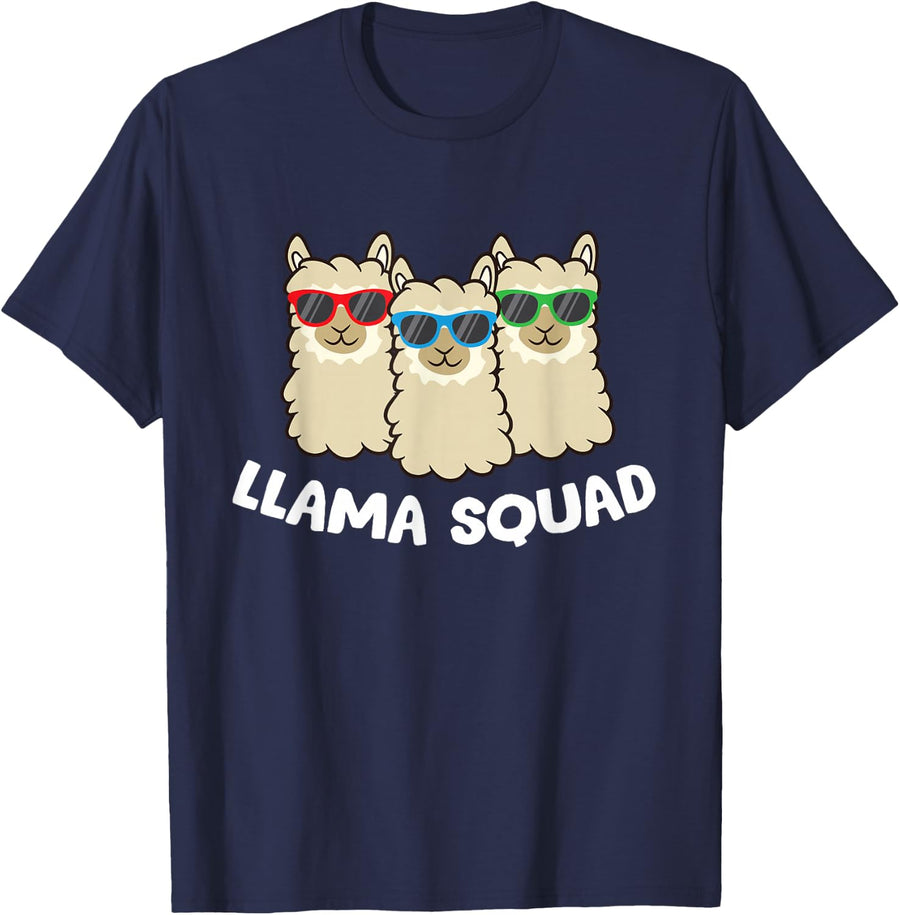 Lama Squad Team Llama Sunglasses Love Llamas T-Shirt - Navy Blue